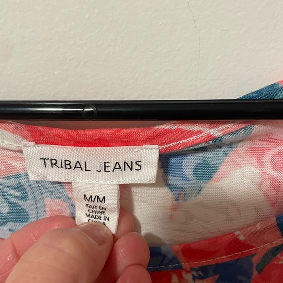 Tribal Jeans Floral Multicolor Women's 3/4 Sleeve Top M - Picture 3 of 6